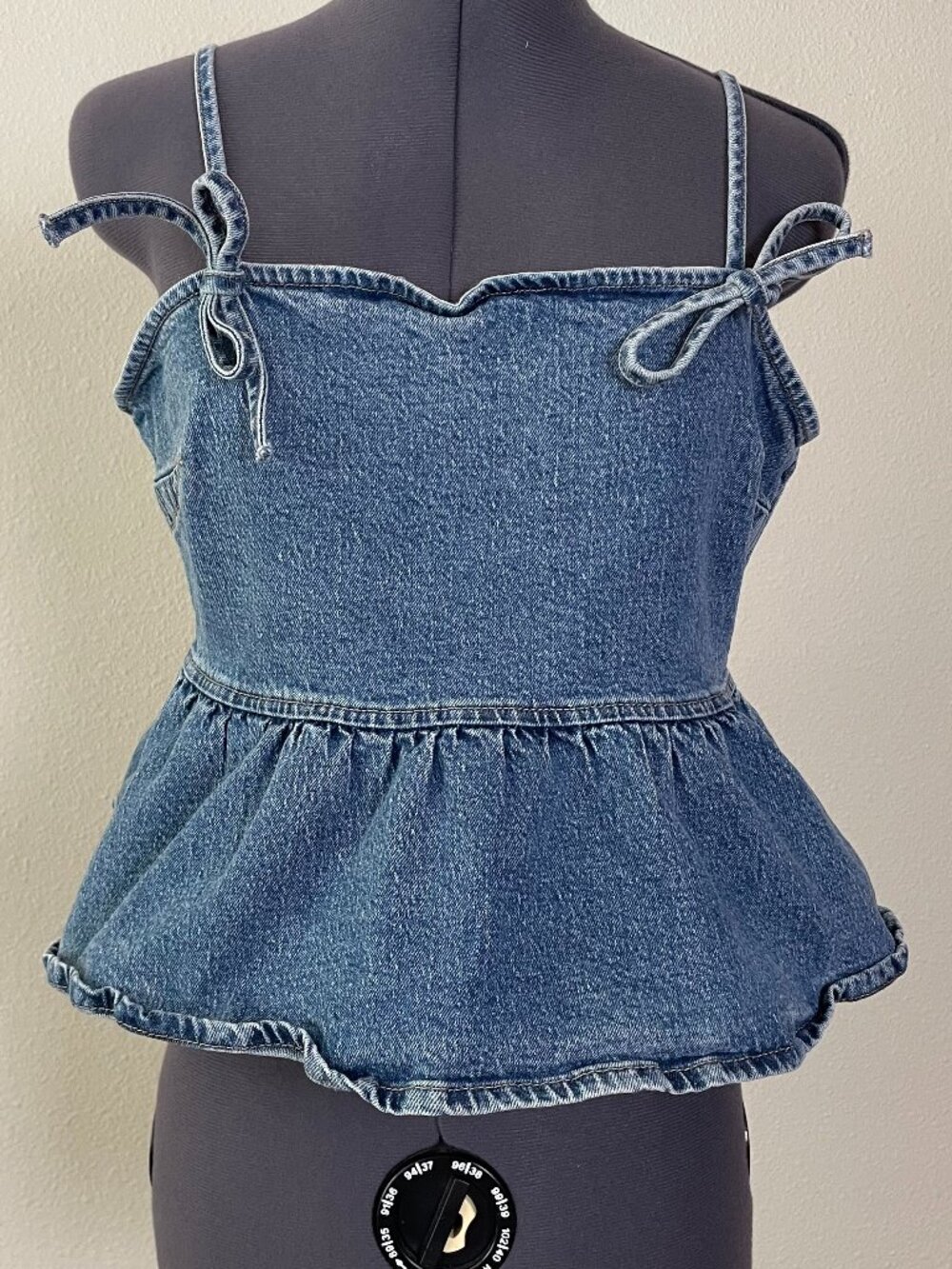 wild fable denim babydoll top with bows size M